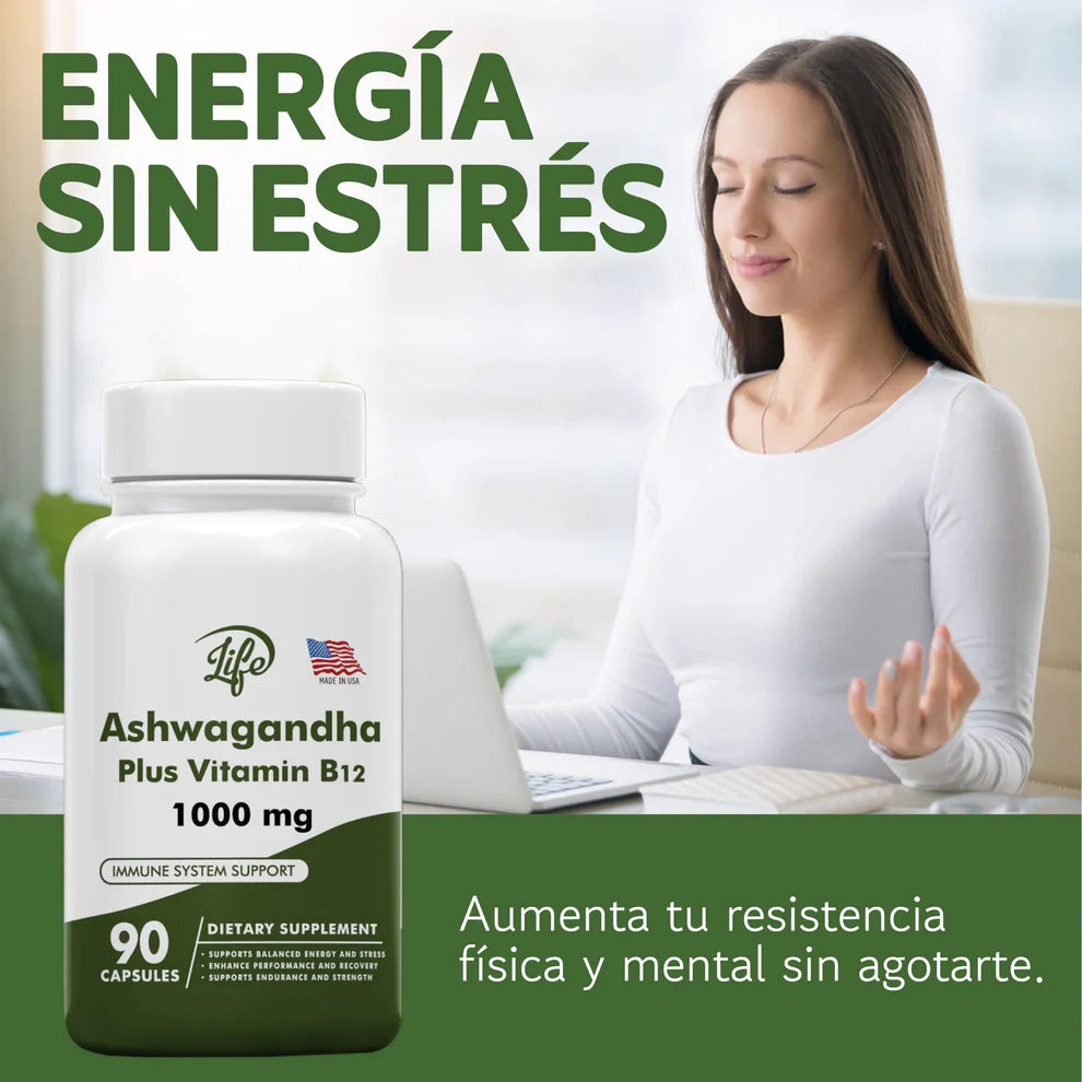 ASHAWAGANDA (GINSENG INDIO) + B12 X 90 CAPSULAS