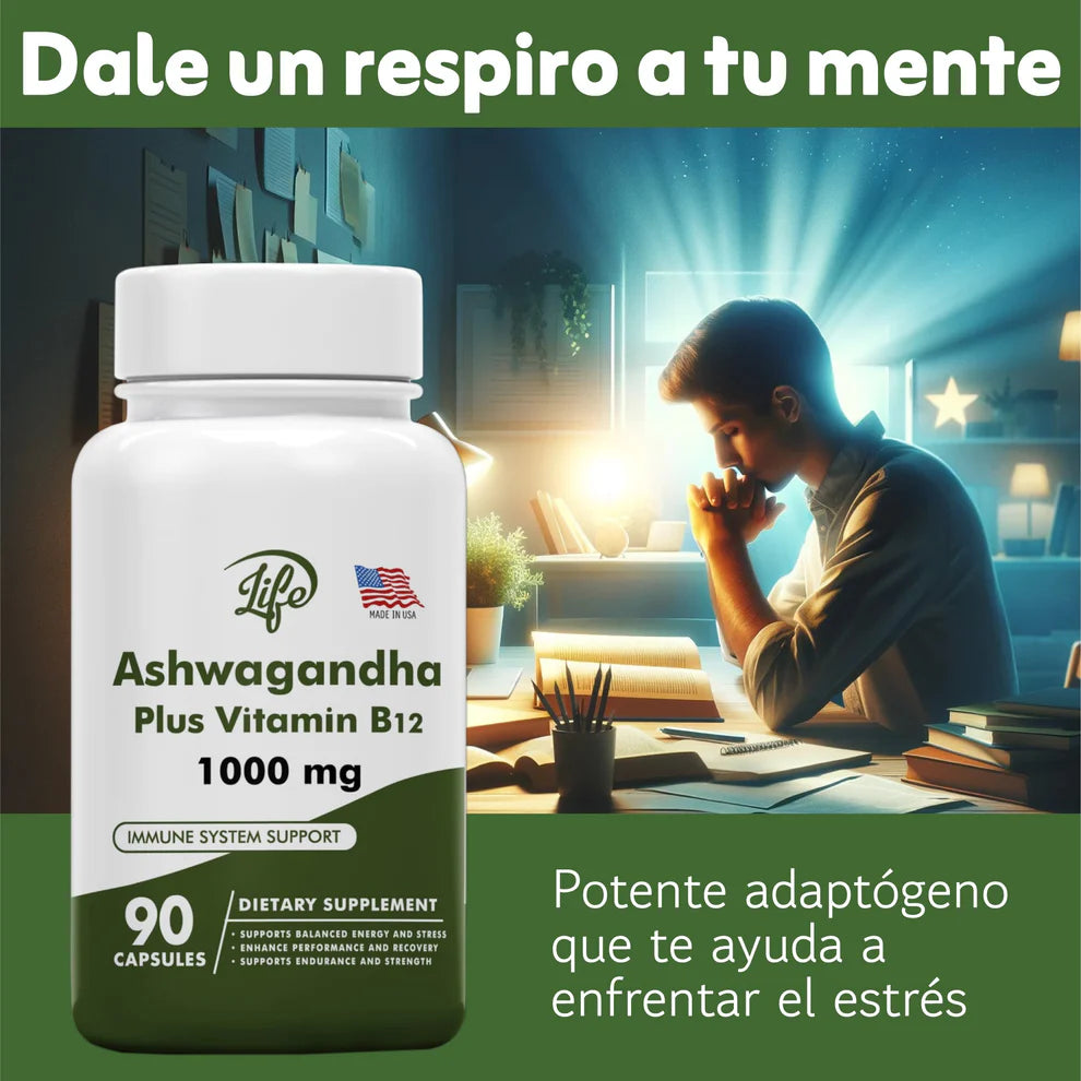 ASHAWAGANDA (GINSENG INDIO) + B12 X 90 CAPSULAS